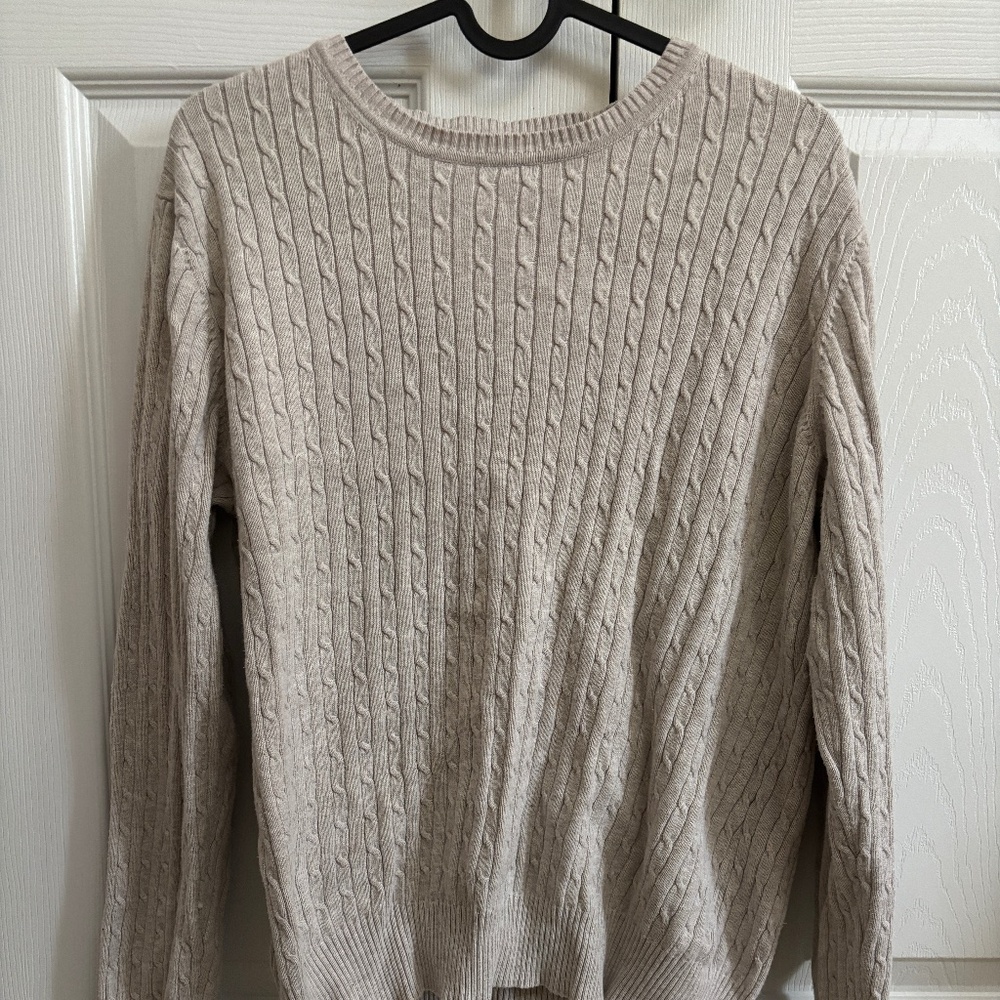 Cable Knit Oversized Light Cream Sweater | Size Large | 100% Cotton